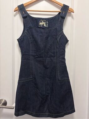 Dark Blue Denim Pinafore Mini Dress